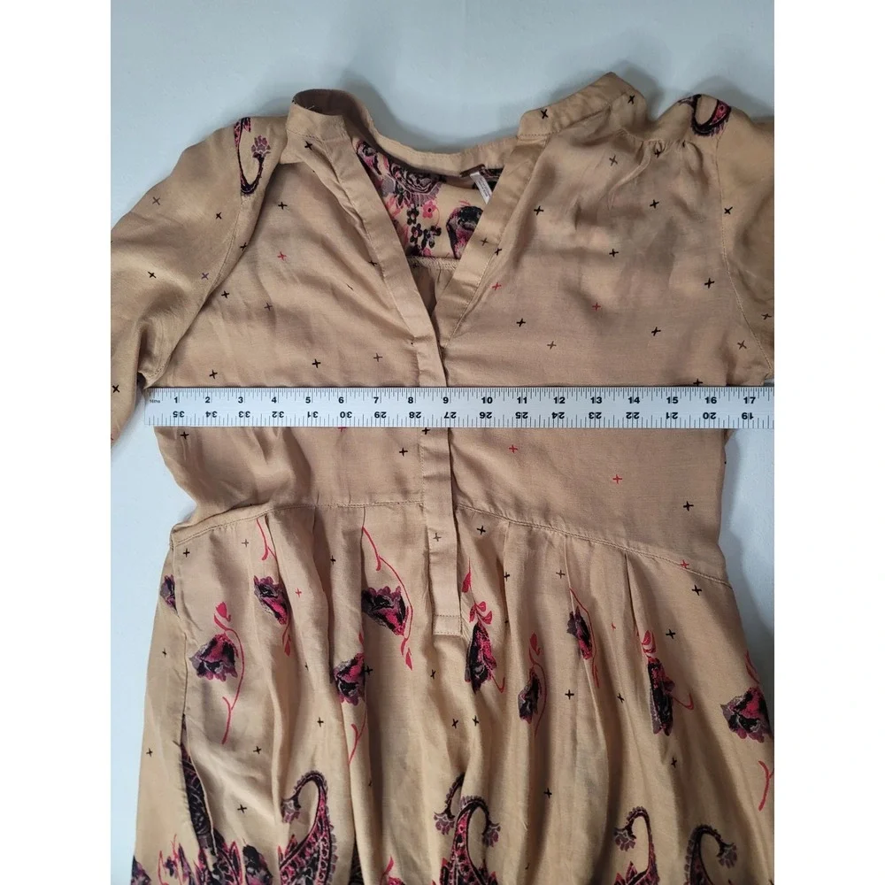 Free People Boho Mini Dress Small Paisley Floral Peasant‎ Tunic Pockets